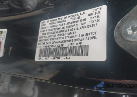 2018 Honda Cr-V Ex-L/Ex-L Navi z USA, uszkodzony, nr VIN 7FARW2H87JE020491